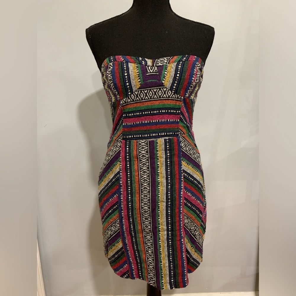 Staring at Stars Multi-Colored Strapless Fitted Mini Dress